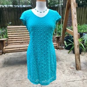 NWT Taylor turquoise floral overlay dress, size 10